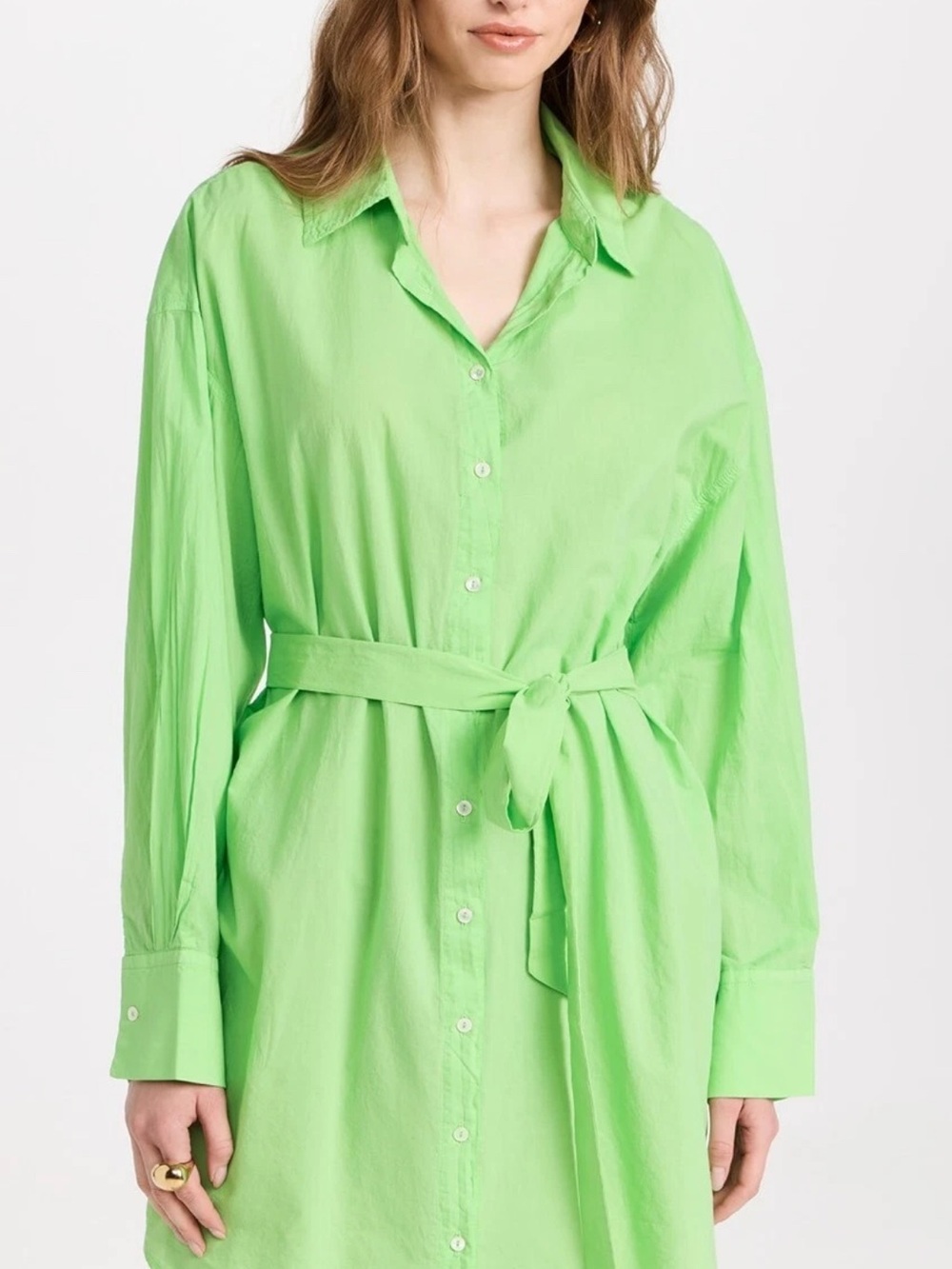 Velvet By Gram & Spencer Lime Green Button-Down Shirt Dress with Waist Tie